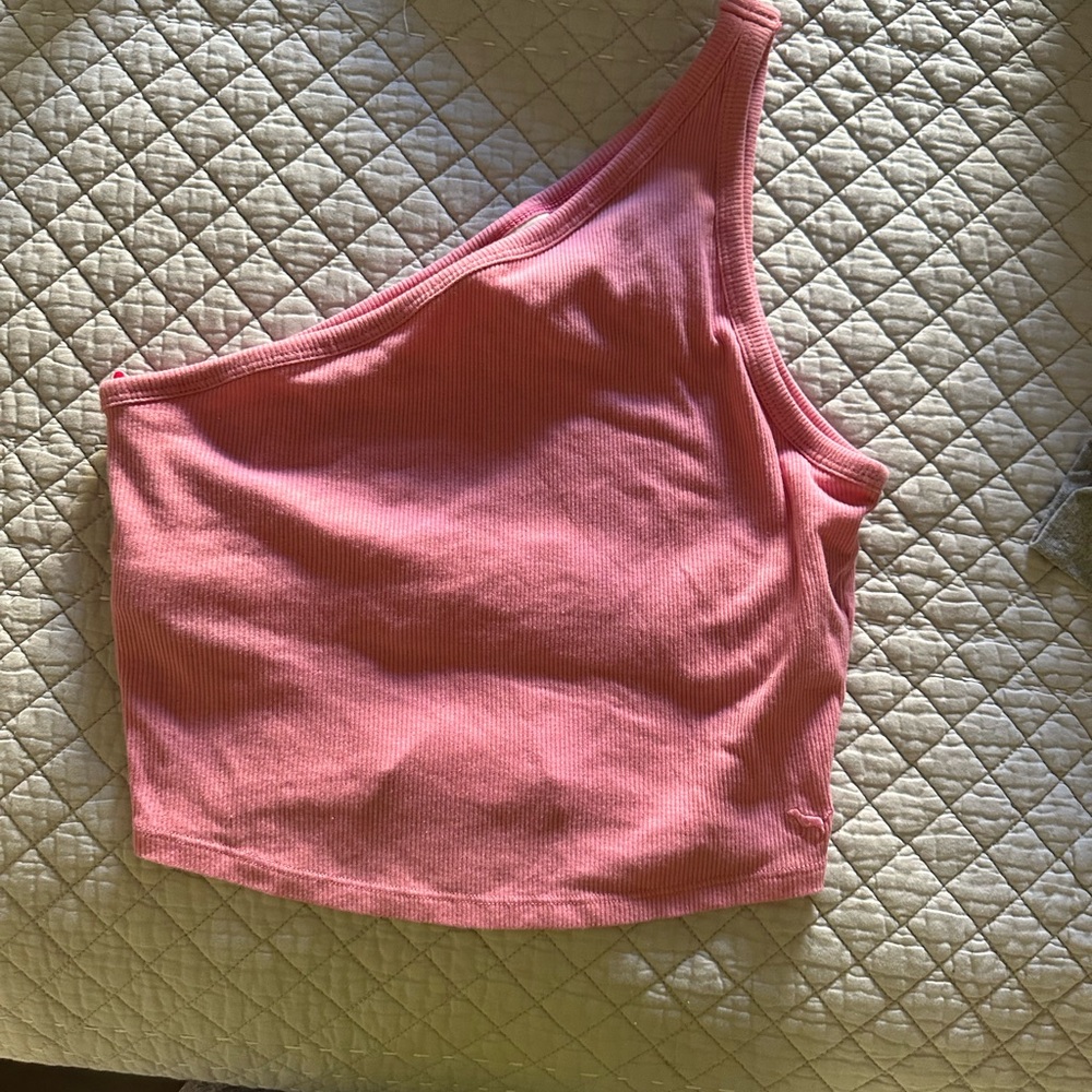 Pink One-Shoulder Ribbed Top